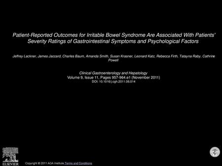 Patient-Reported Outcomes for Irritable Bowel Syndrome Are Associated With Patients' Severity Ratings of Gastrointestinal Symptoms and Psychological Factors 