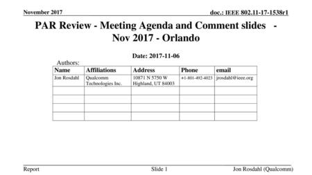 PAR Review - Meeting Agenda and Comment slides - Nov Orlando