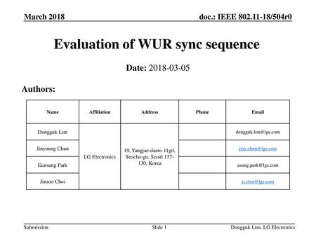 Evaluation of WUR sync sequence