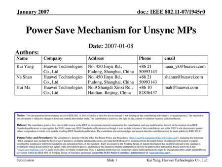 Power Save Mechanism for Unsync MPs