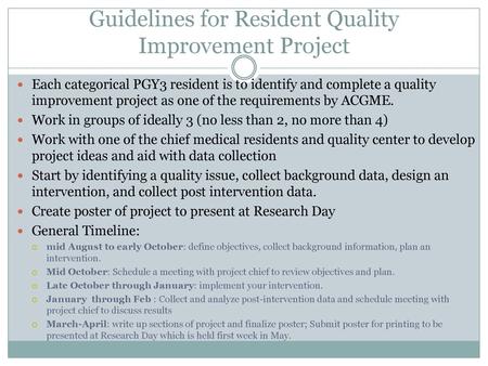 Guidelines for Resident Quality Improvement Project
