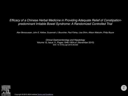 Efficacy of a Chinese Herbal Medicine in Providing Adequate Relief of Constipation- predominant Irritable Bowel Syndrome: A Randomized Controlled Trial 