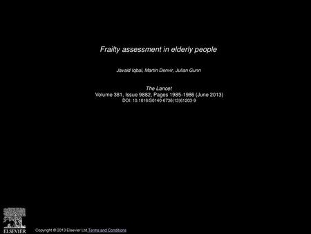 Frailty assessment in elderly people