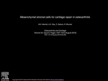 Mesenchymal stromal cells for cartilage repair in osteoarthritis