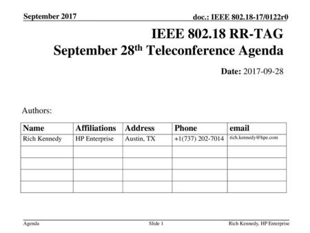 IEEE RR-TAG September 28th Teleconference Agenda