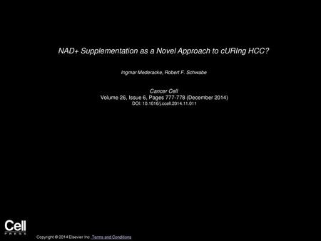 NAD+ Supplementation as a Novel Approach to cURIng HCC?