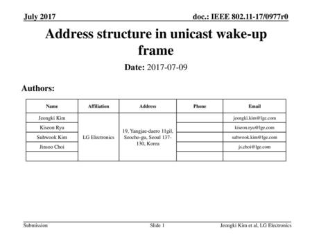 Address structure in unicast wake-up frame