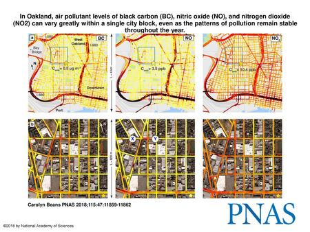 In Oakland, air pollutant levels of black carbon (BC), nitric oxide (NO), and nitrogen dioxide (NO2) can vary greatly within a single city block, even.
