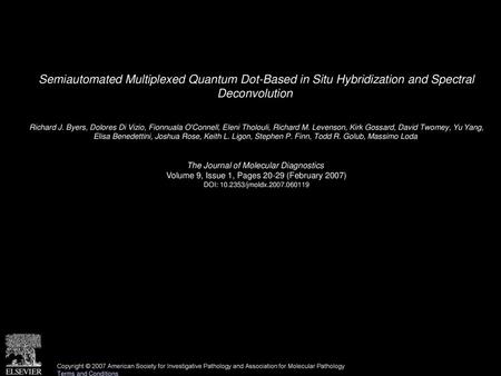 Semiautomated Multiplexed Quantum Dot-Based in Situ Hybridization and Spectral Deconvolution  Richard J. Byers, Dolores Di Vizio, Fionnuala O'Connell,