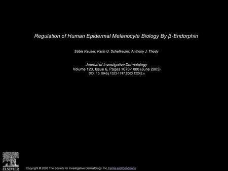 Regulation of Human Epidermal Melanocyte Biology By β-Endorphin