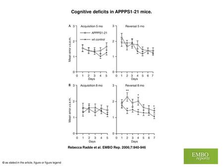 Cognitive deficits in APPPS1‐21 mice.