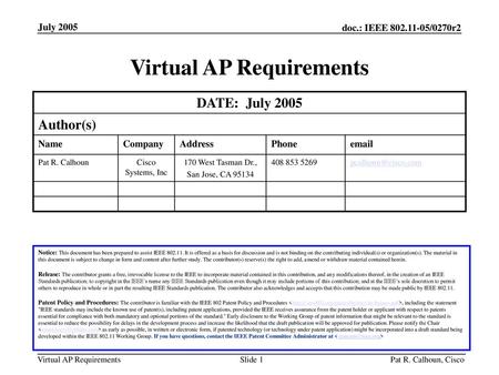 Virtual AP Requirements