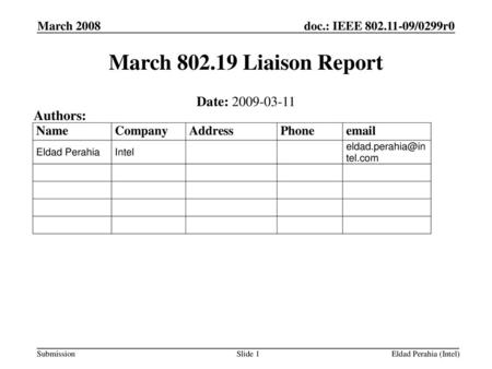 March Liaison Report Date: Authors: March 2008