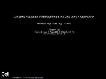 Metabolic Regulation of Hematopoietic Stem Cells in the Hypoxic Niche