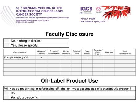 Faculty Disclosure Off-Label Product Use