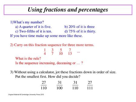 Using fractions and percentages