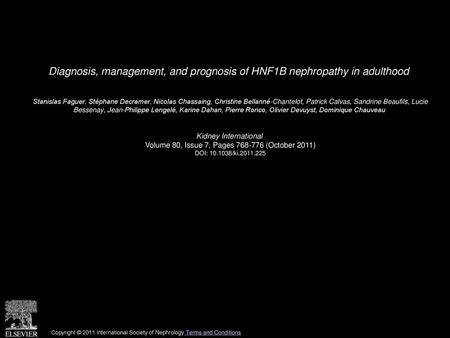 Diagnosis, management, and prognosis of HNF1B nephropathy in adulthood