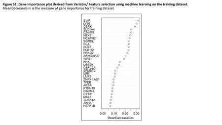 Figure S1: Gene importance plot derived from Variable/ Feature selection using machine learning on the training dataset. MeanDecreaseGini is the measure.