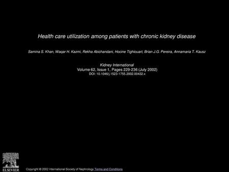 Health care utilization among patients with chronic kidney disease