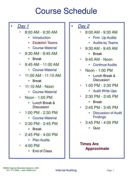 Course Schedule Day 1 Day 2 8:00 AM - 9:30 AM 9:30 AM - 9:45 AM