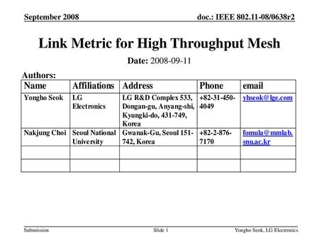 Link Metric for High Throughput Mesh