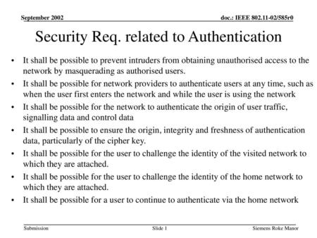 Security Req. related to Authentication