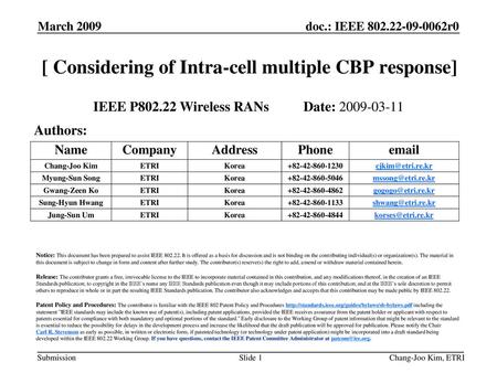 [ Considering of Intra-cell multiple CBP response]