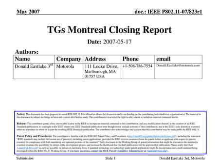 TGs Montreal Closing Report