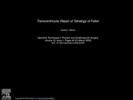 Transventricular Repair of Tetralogy of Fallot