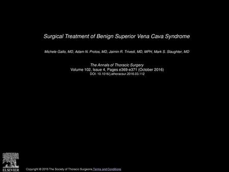 Surgical Treatment of Benign Superior Vena Cava Syndrome