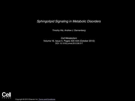 Sphingolipid Signaling in Metabolic Disorders