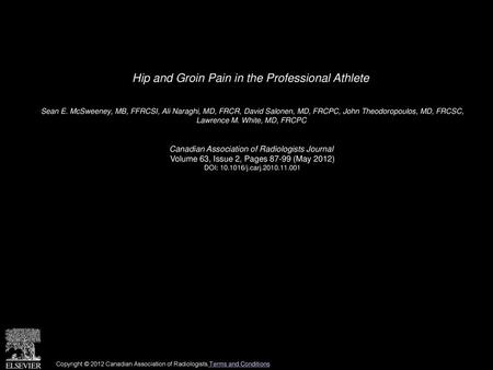 Hip and Groin Pain in the Professional Athlete
