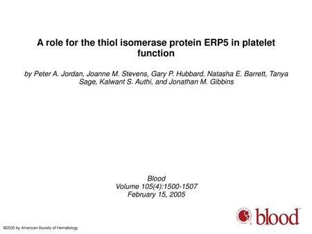 A role for the thiol isomerase protein ERP5 in platelet function