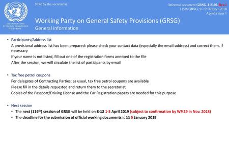 Working Party on General Safety Provisions (GRSG) General information