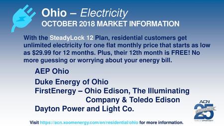Ohio – Electricity OCTOBER 2018 MARKET INFORMATION AEP Ohio