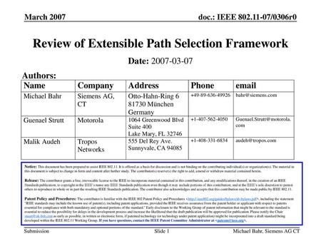 Review of Extensible Path Selection Framework