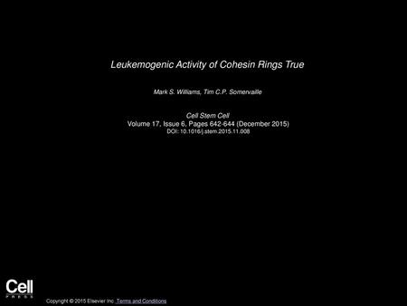 Leukemogenic Activity of Cohesin Rings True
