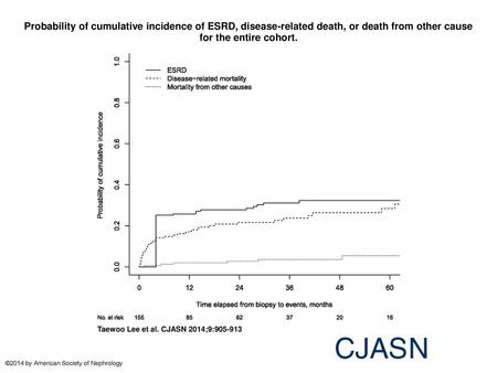 Probability of cumulative incidence of ESRD, disease-related death, or death from other cause for the entire cohort. Probability of cumulative incidence.