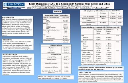 Early Diagnosis of ASD In a Community Sample: Who Refers and Why?