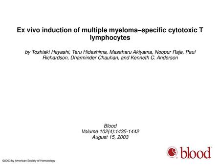 Ex vivo induction of multiple myeloma–specific cytotoxic T lymphocytes