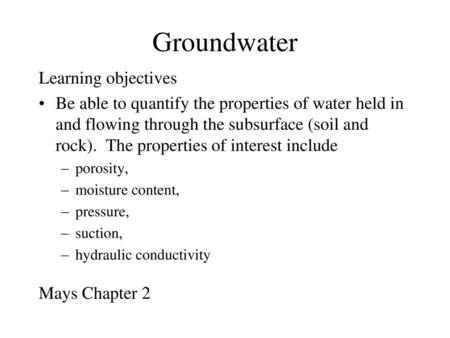Groundwater Learning objectives