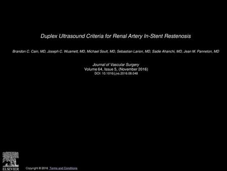 Duplex Ultrasound Criteria for Renal Artery In-Stent Restenosis
