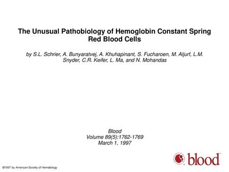 The Unusual Pathobiology of Hemoglobin Constant Spring Red Blood Cells
