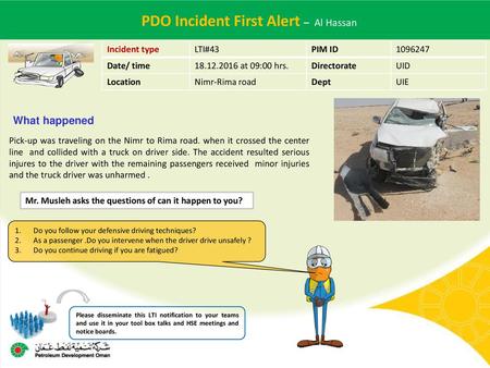 PDO Incident First Alert – Al Hassan