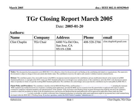 TGr Closing Report March 2005