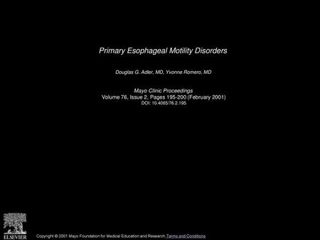 Primary Esophageal Motility Disorders