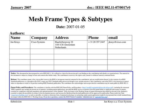 Mesh Frame Types & Subtypes