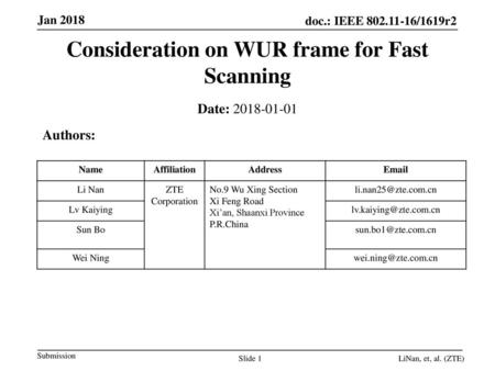 Consideration on WUR frame for Fast Scanning