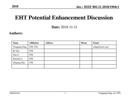 EHT Potential Enhancement Discussion