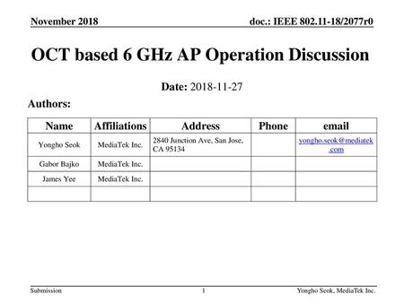 OCT based 6 GHz AP Operation Discussion